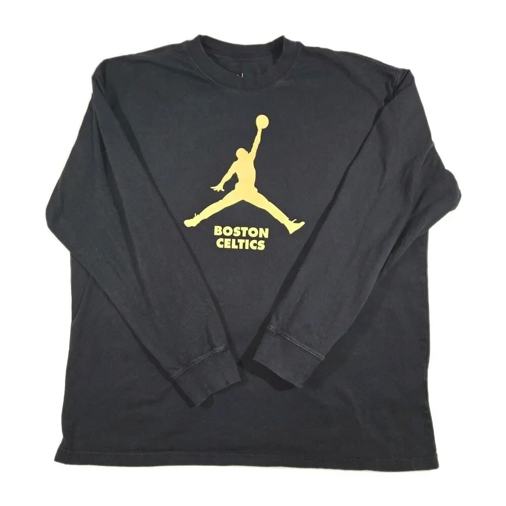 Mens Nike Air Jordan Boston Celtics NBA Long Sleeve T Shirt XL Black